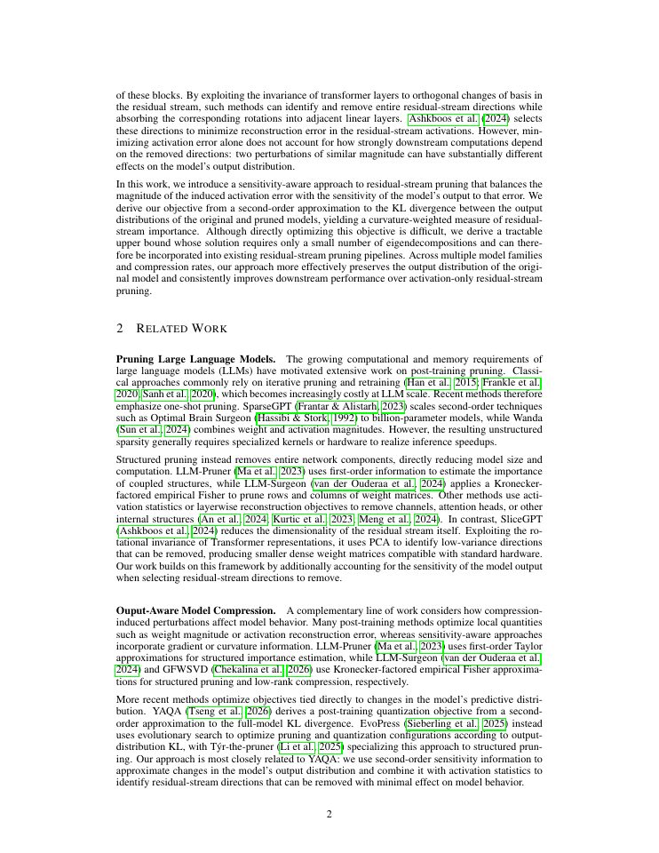 Page 2 of Output-aware Residual Stream Pruning for Large Language Models