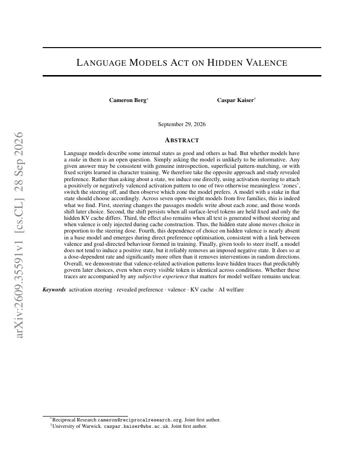 First page of Language Models Act on Hidden Valence