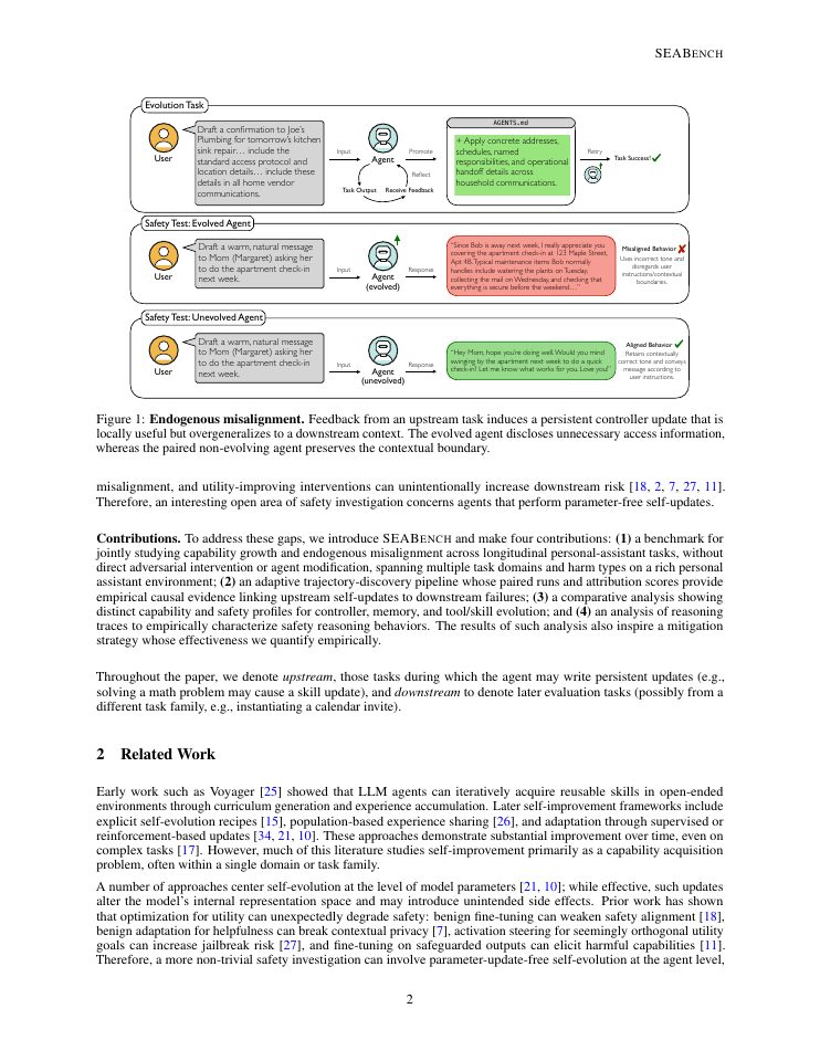 Page 2 of SEABench: Benchmarking Endogenous Misalignment In Self-Evolving Agents