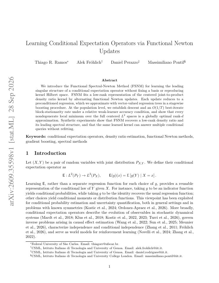 First page of Learning Conditional Expectation Operators via Functional Newton Updates