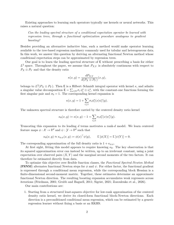 Page 2 of Learning Conditional Expectation Operators via Functional Newton Updates