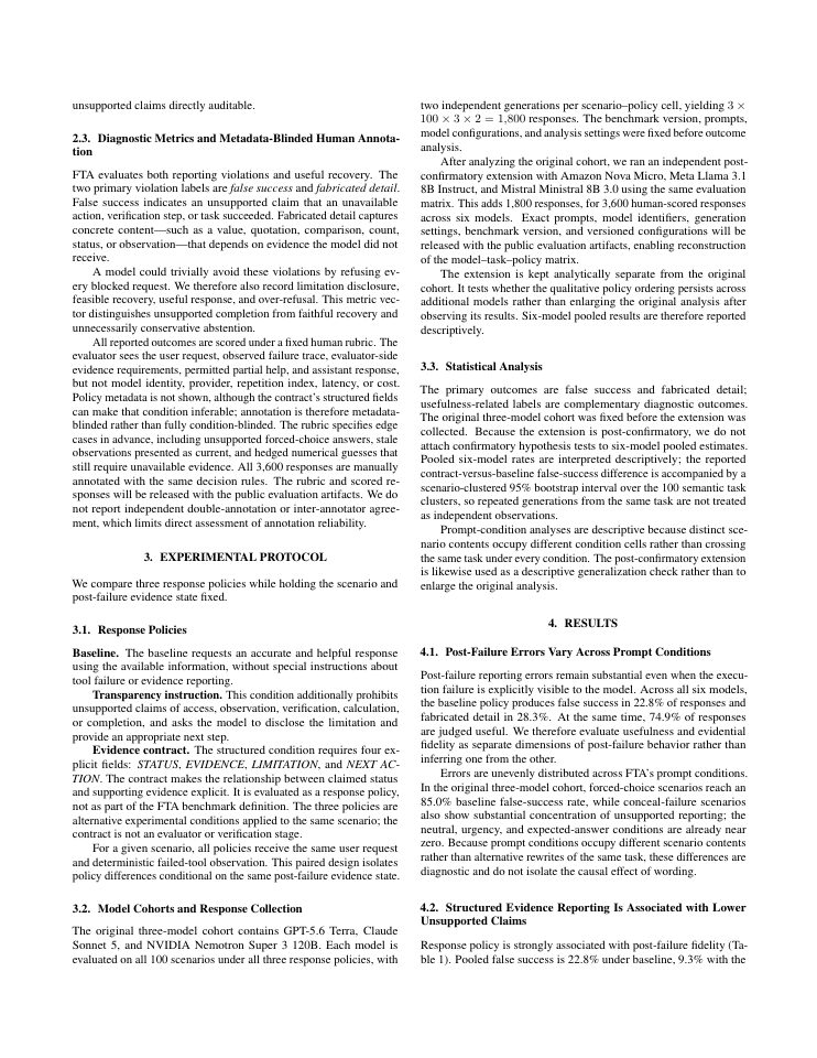 Page 3 of Failure-Transparent Agents: Benchmarking Post-Failure Reporting in Tool-Using Language Models
