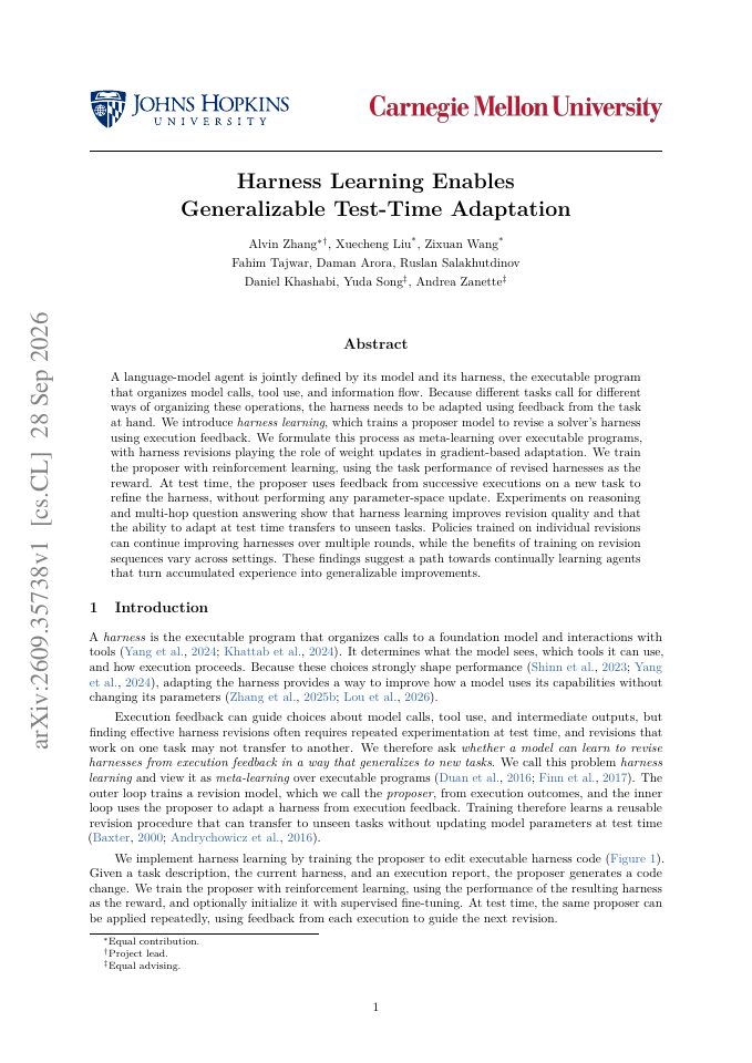 First page of Harness Learning Enables Generalizable Test-Time Adaptation