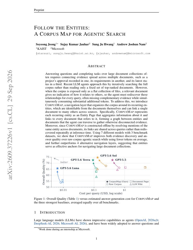 First page of Follow the Entities: A Corpus Map for Agentic Search