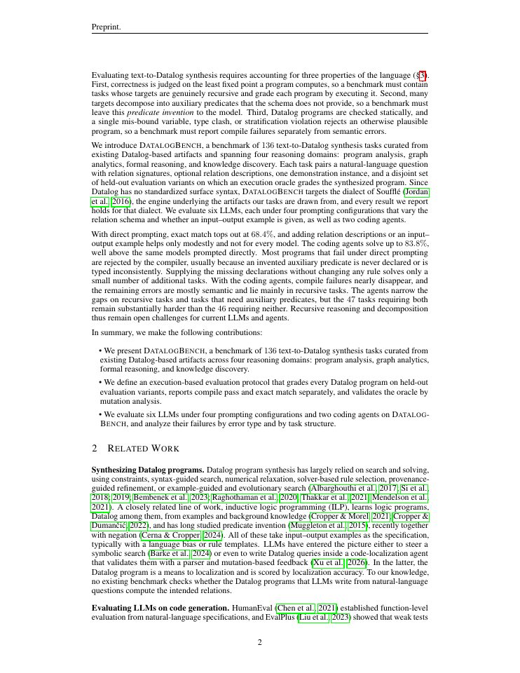 Page 2 of DatalogBench: Evaluating Large Language Models on Text-to-Datalog Synthesis