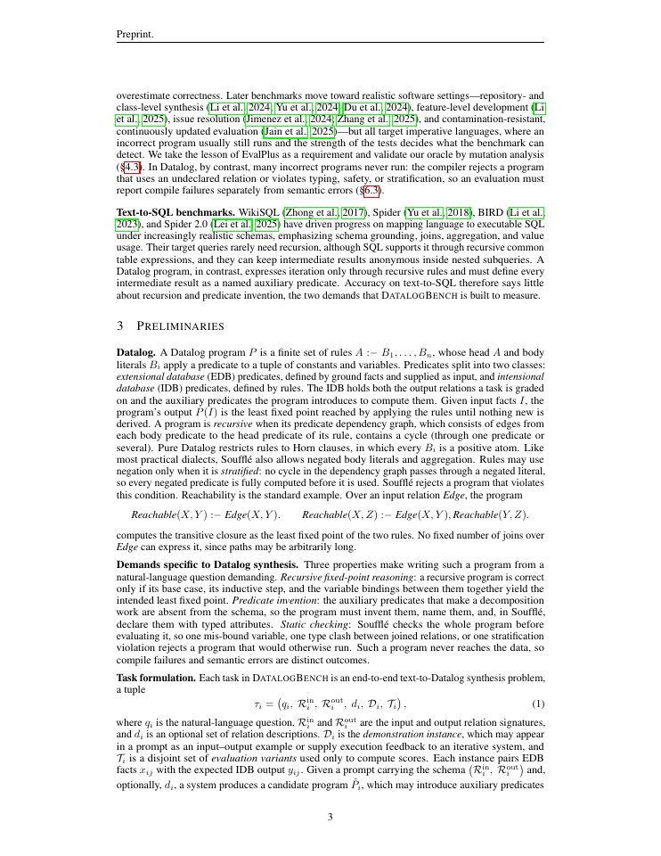 Page 3 of DatalogBench: Evaluating Large Language Models on Text-to-Datalog Synthesis