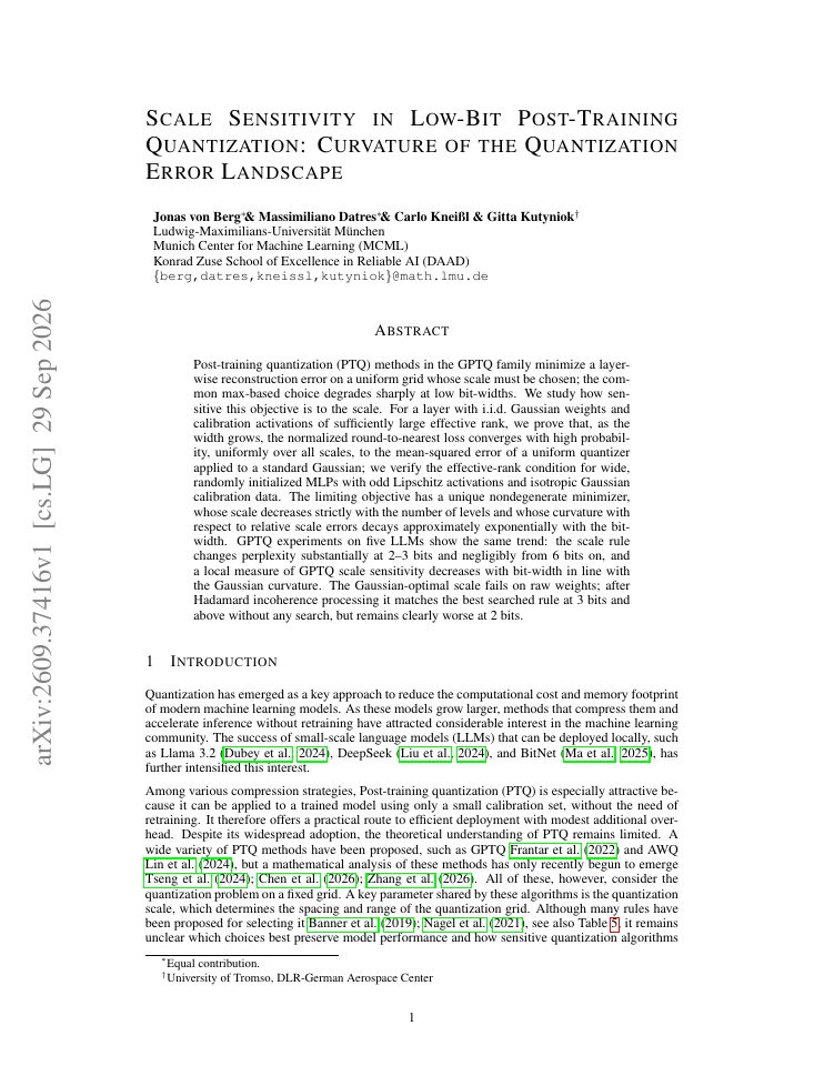 First page of Scale Sensitivity in Low-Bit Post-Training Quantization: Curvature of the Quantization Error Landscape
