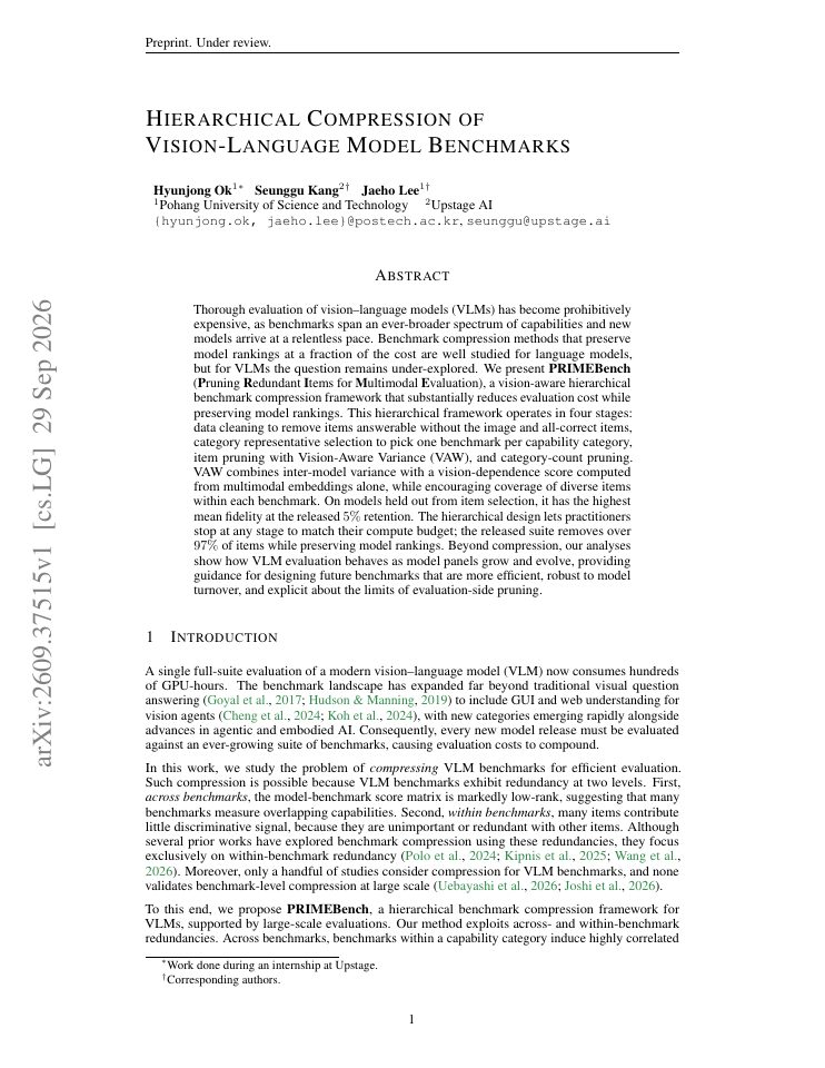 First page of Hierarchical Compression of Vision-Language Model Benchmarks