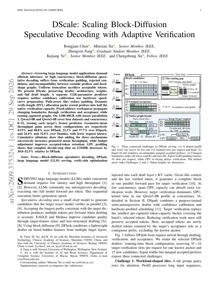 First page of DScale: Scaling Block-Diffusion Speculative Decoding with Adaptive Verification
