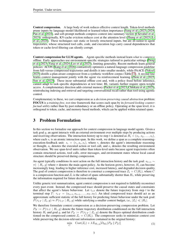 Page 3 of FOCUS: Training-Free Decision-Preserving Context Compression for LLM Agents