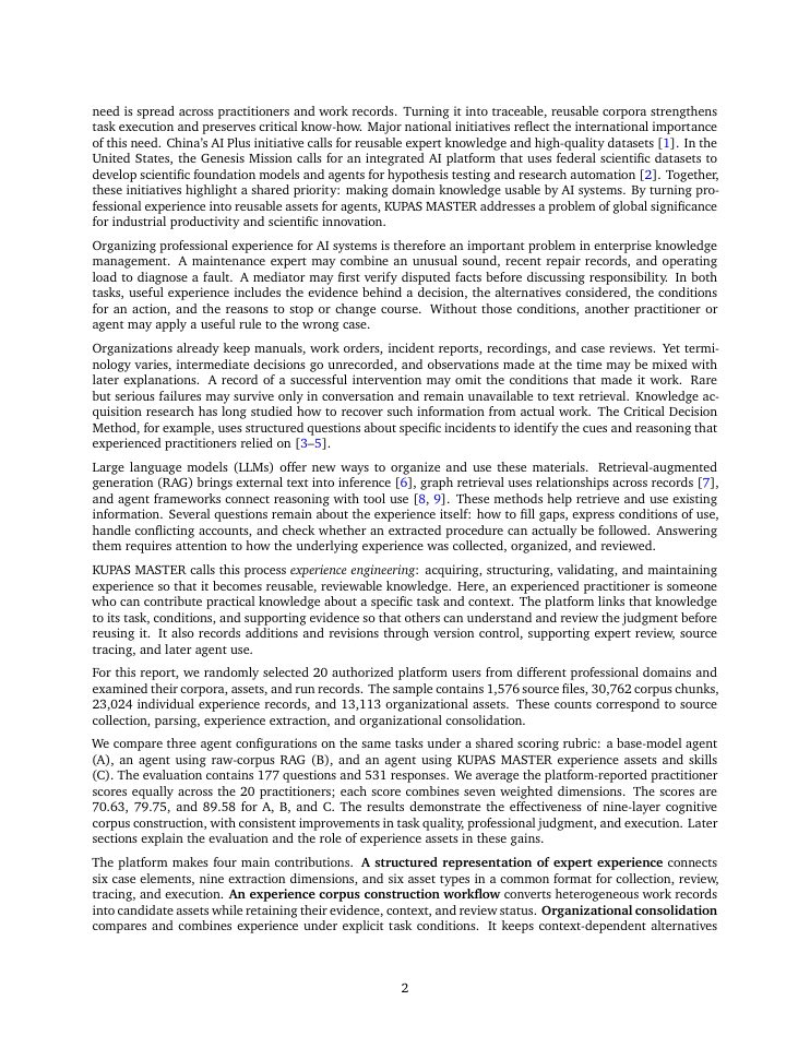 Page 2 of KUPAS MASTER: Distilling the Tacit Expertise of Master Practitioners into Agent-Ready Experience Corpora
