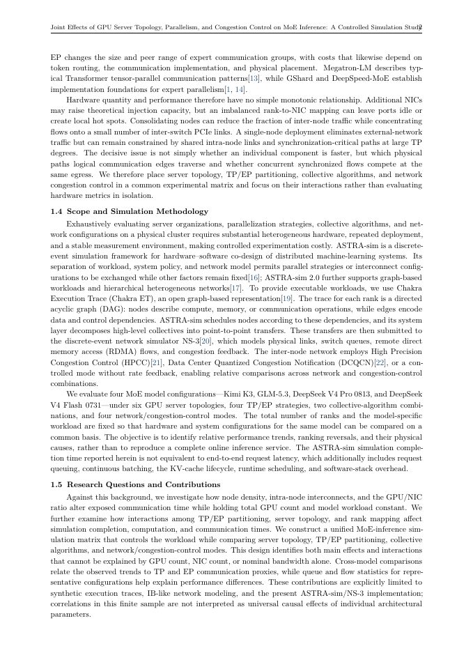 Page 3 of Joint Effects of GPU Server Topology, Parallelism, and Congestion Control on MoE Inference: A Controlled Simulation Study
