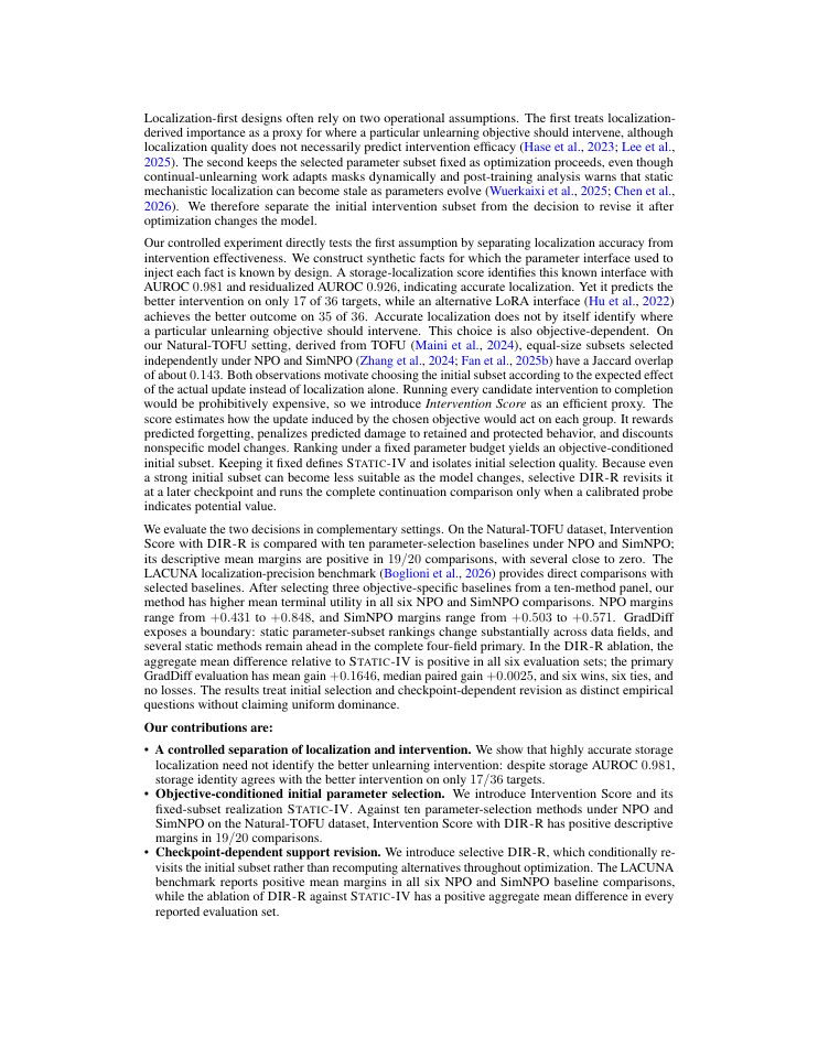 Page 2 of Storage Is Not Strategy: State-Conditioned Support Control for LLM Unlearning