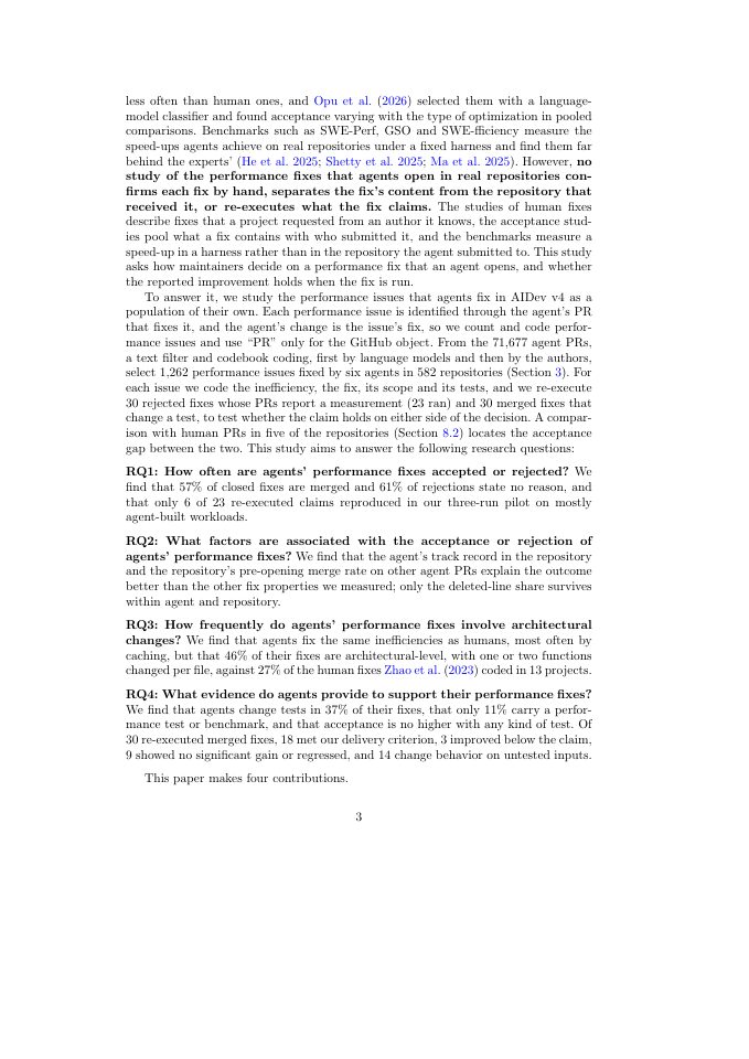 Page 3 of Merged, Not Measured: An Empirical Study of Performance Issues Fixed by Coding Agents