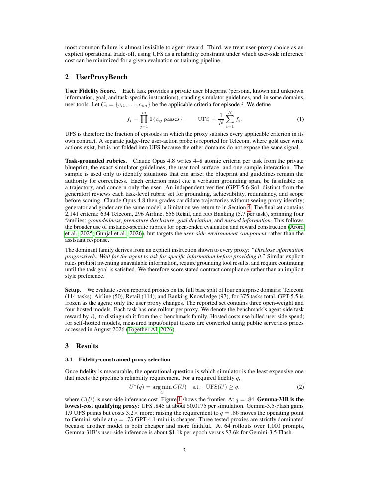 Page 2 of UserProxyBench: Evaluating LLM User Simulators for Agent Benchmarks and Training