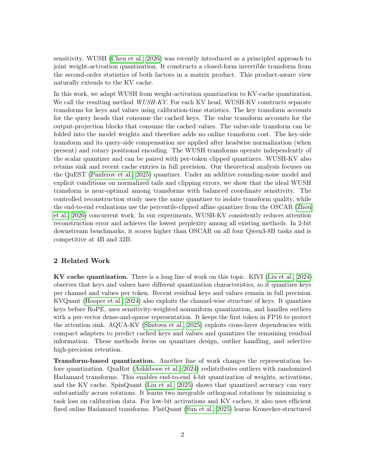 Page 2 of WUSH-KV: KV Cache Quantization with Data-Adaptive Transforms