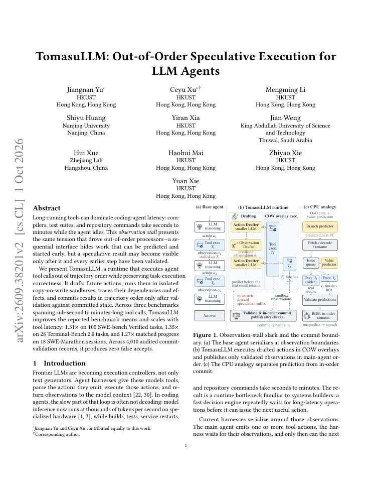 First page of TomasuLLM: Out-of-Order Speculative Execution for LLM Agents