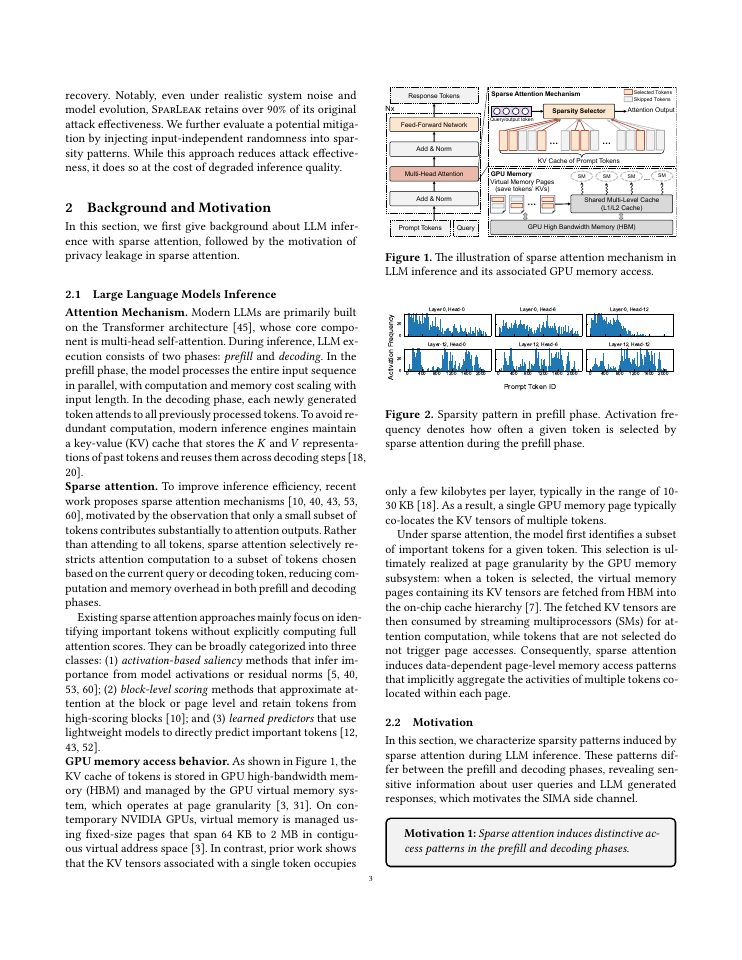 Page 3 of SparLeak: Privacy Leakage from Sparse Attention in LLM Inference on Shared GPUs