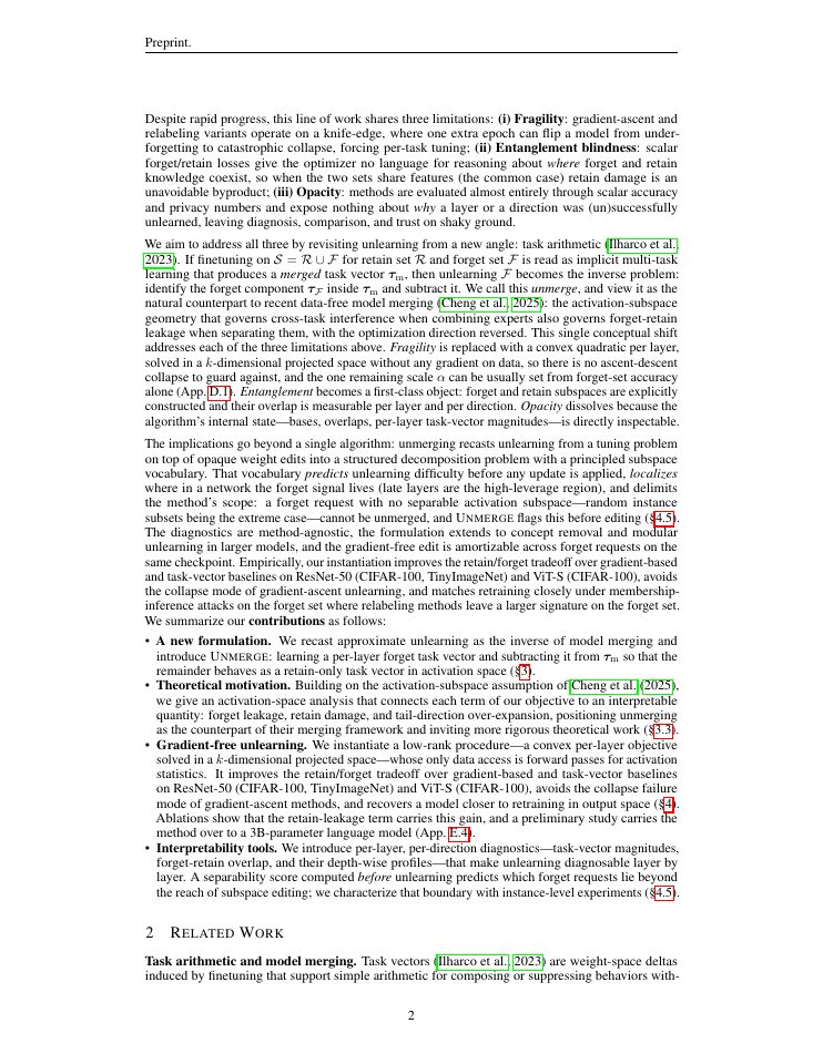 Page 2 of Unmerge: Efficient Machine Unlearning via Task Arithmetic