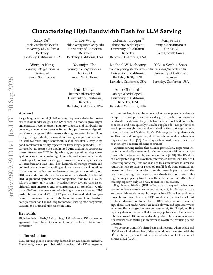 First page of Characterizing High Bandwidth Flash for LLM Serving