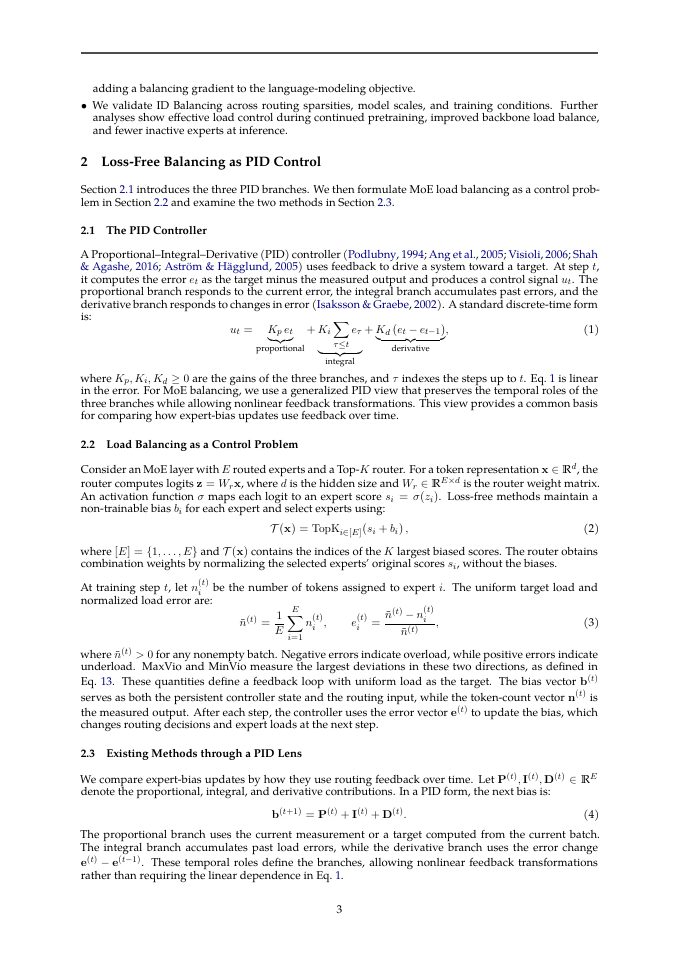 Page 3 of ID Balancing: Stable Training of Extremely Sparse MoE via PID-Based Load Control