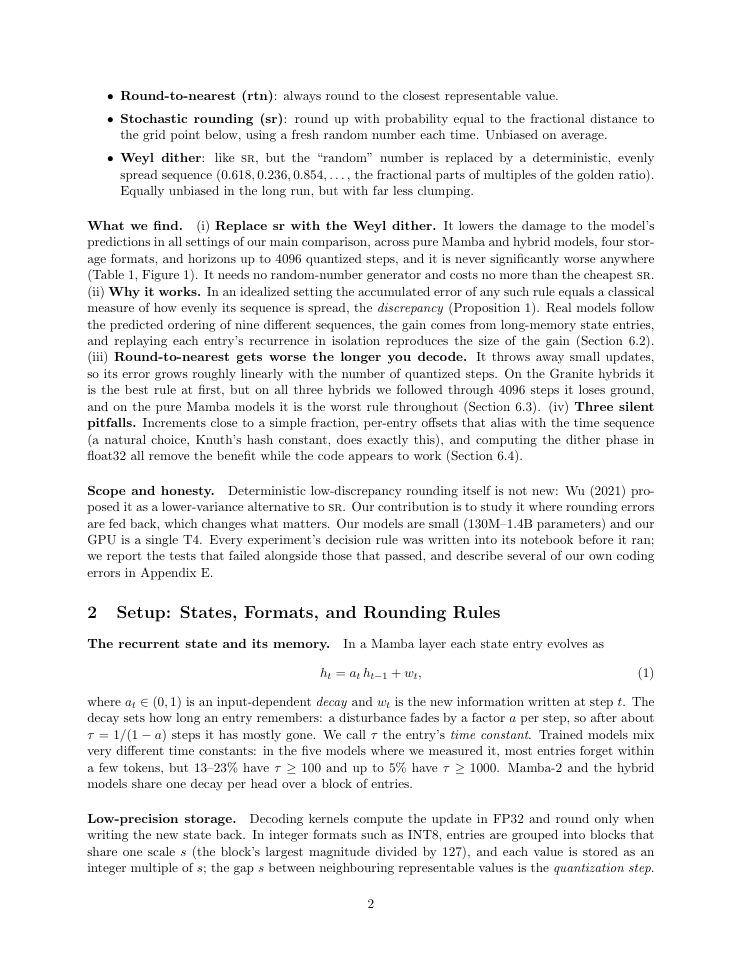 Page 2 of Low-Discrepancy Dither for Quantized Recurrent State Caches
