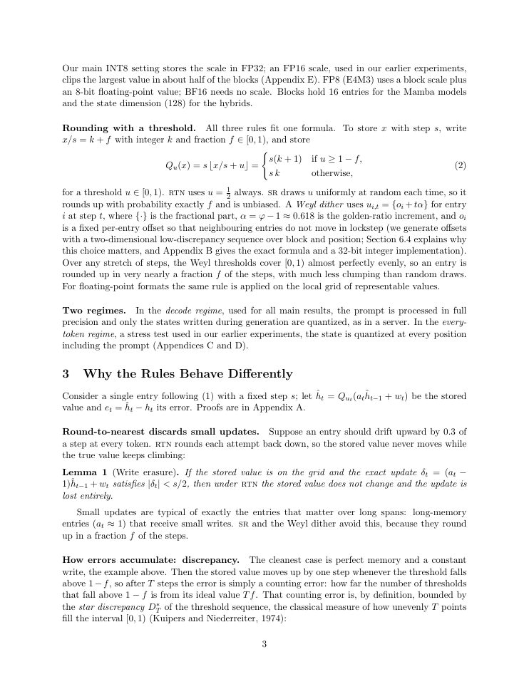 Page 3 of Low-Discrepancy Dither for Quantized Recurrent State Caches