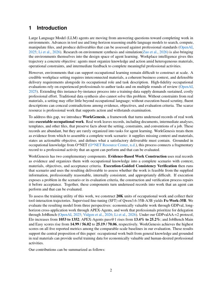 Page 2 of WorkGenesis: Building the Worlds That Teach Agents to Work