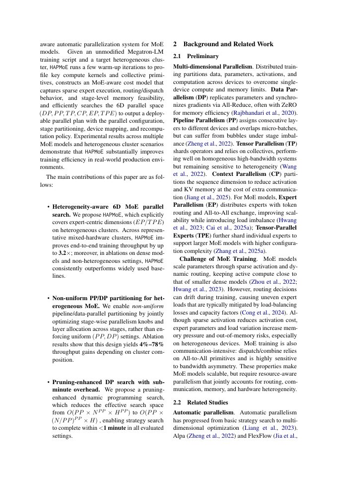 Page 2 of HAPMoE: Heterogeneity-Aware Automatic Parallelism Planning for Mixture-of-Experts Models Training