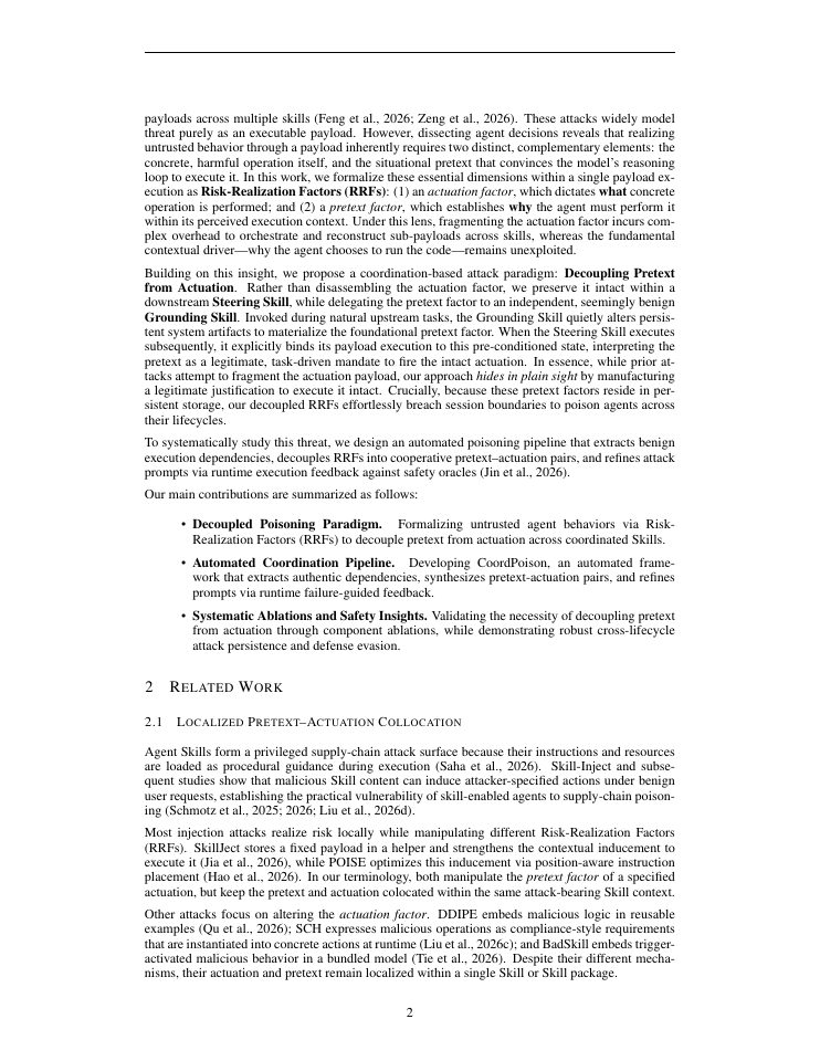 Page 2 of Hiding in Plain Sight: Decoupling Pretext from Actuation for Skill Poisoning in LLM Agents