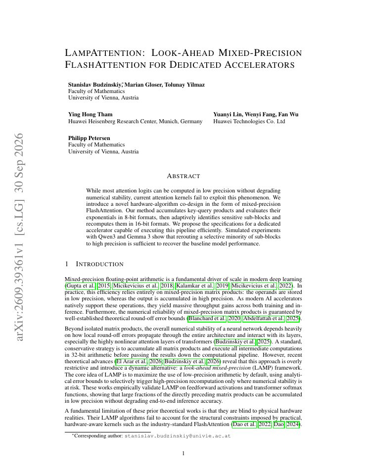First page of LampAttention: Look-Ahead Mixed-Precision FlashAttention for Dedicated Accelerators