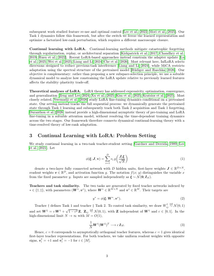 Page 3 of A Dynamical Theory of LoRA in Continual Learning