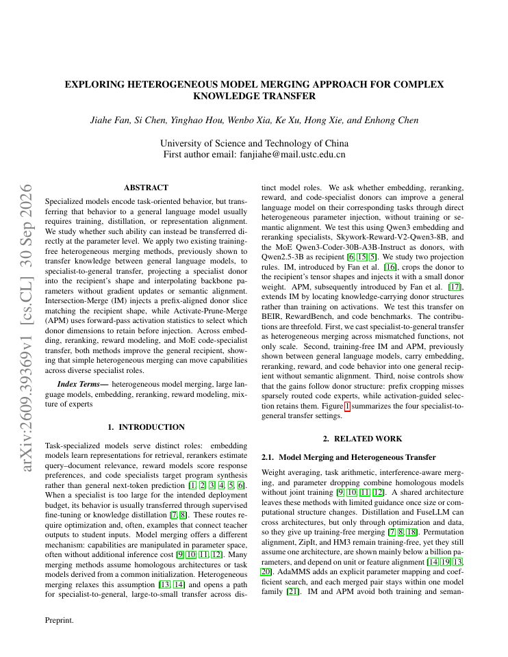 First page of Exploring Heterogeneous Model Merging Approach for Complex Knowledge Transfer