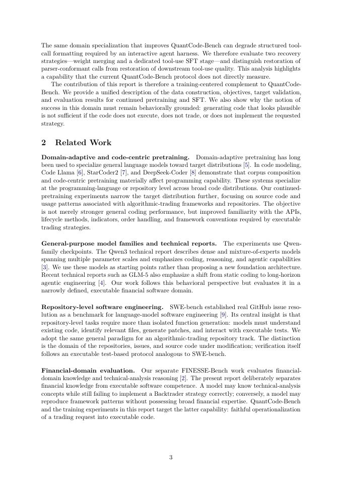 Page 3 of QuantCode Model: Specializing Language Models for Executable Algorithmic Trading Code