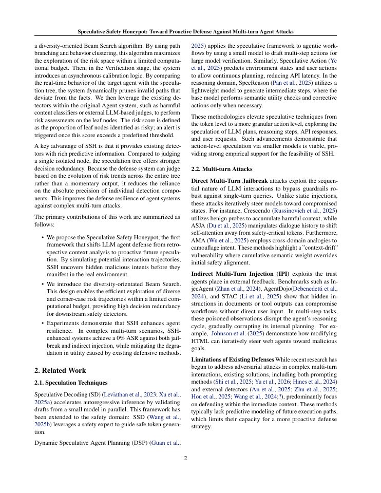 Page 2 of Speculative Safety Honeypot: Toward Proactive Defense Against Multi-turn Agent Attacks