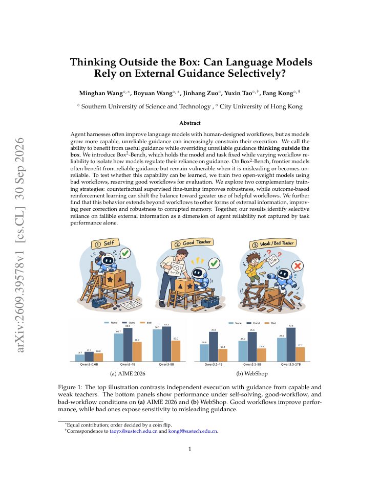 First page of Thinking Outside the Box: Can Language Models Rely on External Guidance Selectively?