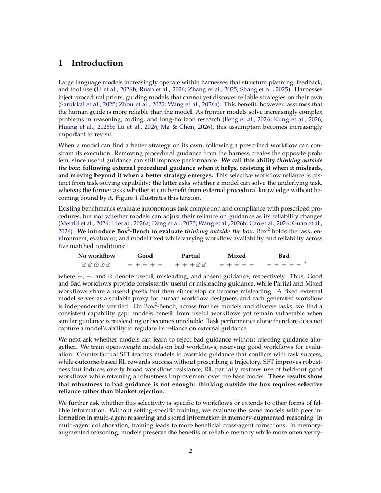Page 2 of Thinking Outside the Box: Can Language Models Rely on External Guidance Selectively?