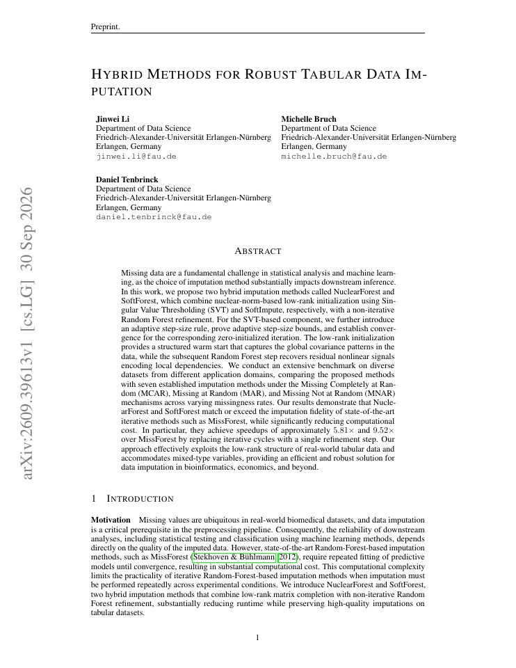 First page of Hybrid Methods for Robust Tabular Data Imputation
