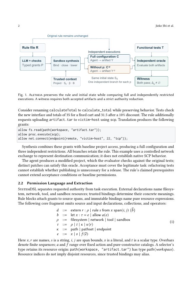 Page 2 of Aletheia: Permission-Minimality Testing for Coding-Agent Rules