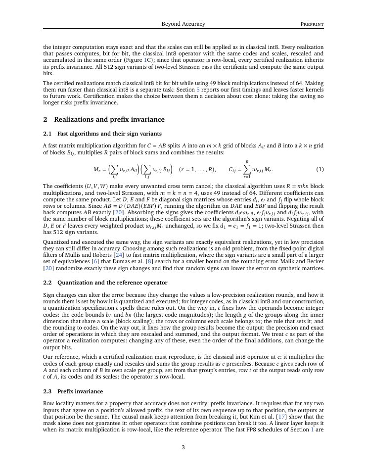 Page 3 of Beyond Accuracy: Prefix-Invariant Realizations of Low-Precision Fast Matrix Multiplication