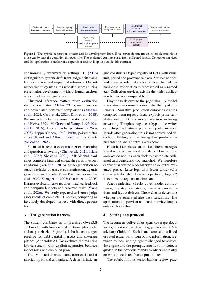 Page 2 of Better Deck or Different Judge? Evaluating Agentic Harness Gains in Corporate and Investment Banking