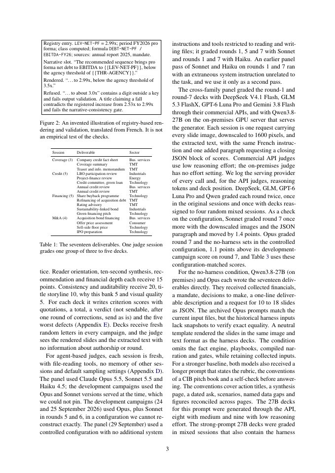 Page 3 of Better Deck or Different Judge? Evaluating Agentic Harness Gains in Corporate and Investment Banking