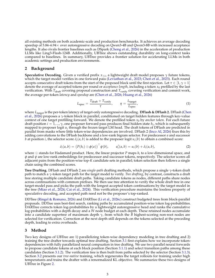 Page 3 of UBTree: Parallel Tree Drafting via Unigram and Bigram Models for Speculative Decoding