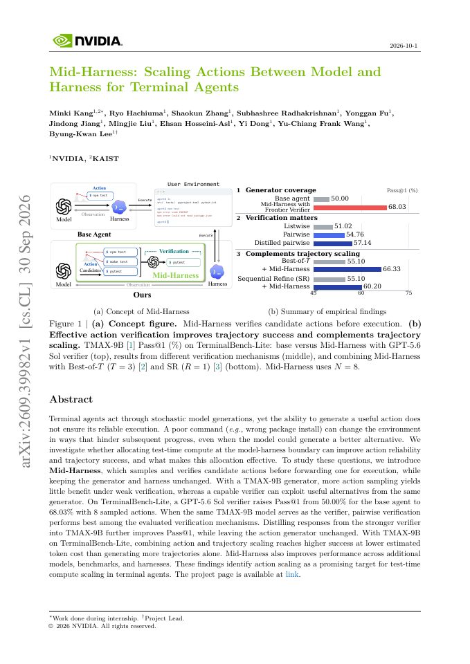 First page of Mid-Harness: Scaling Actions Between Model and Harness for Terminal Agents
