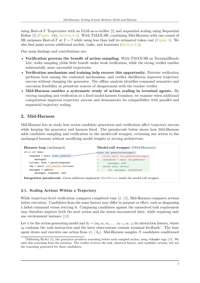 Page 3 of Mid-Harness: Scaling Actions Between Model and Harness for Terminal Agents