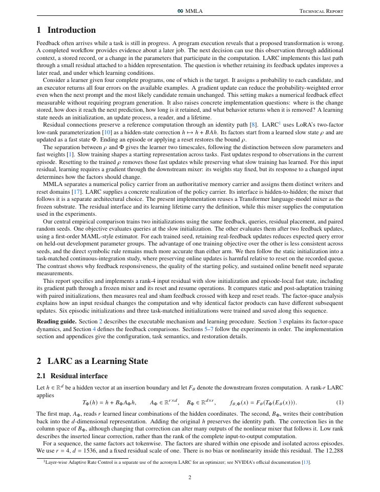 Page 2 of LARC: Low-Rank Adaptive Residual Connections for Learning in Frozen Models