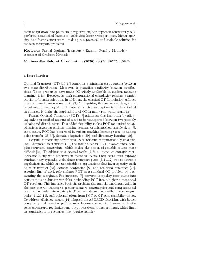 Page 2 of Accelerated Algorithm for Sparse Regularized Partial Optimal Transport