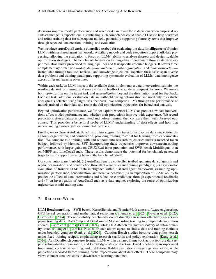 Page 2 of AutoDataBench: A Data-centric Testbed for Accelerating Auto Research