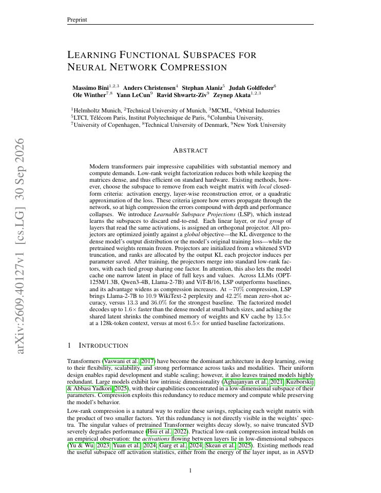 First page of Learning Functional Subspaces for Neural Network Compression