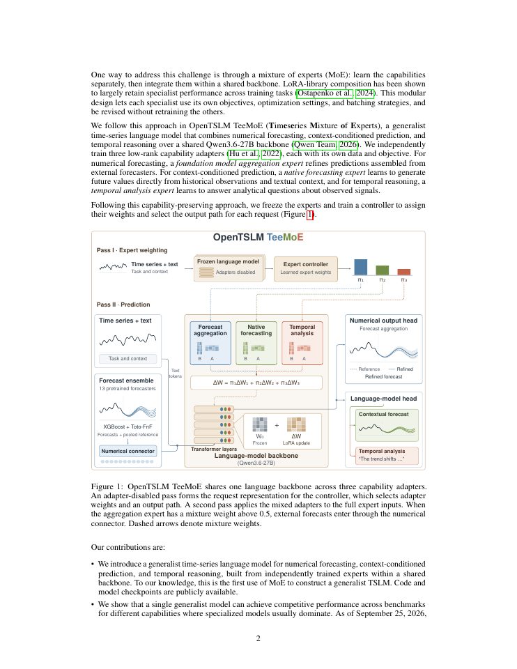Page 2 of OpenTSLM TeeMoE: A Unified Time-Series Language Model for Forecasting, Contextual Prediction, and Reasoning